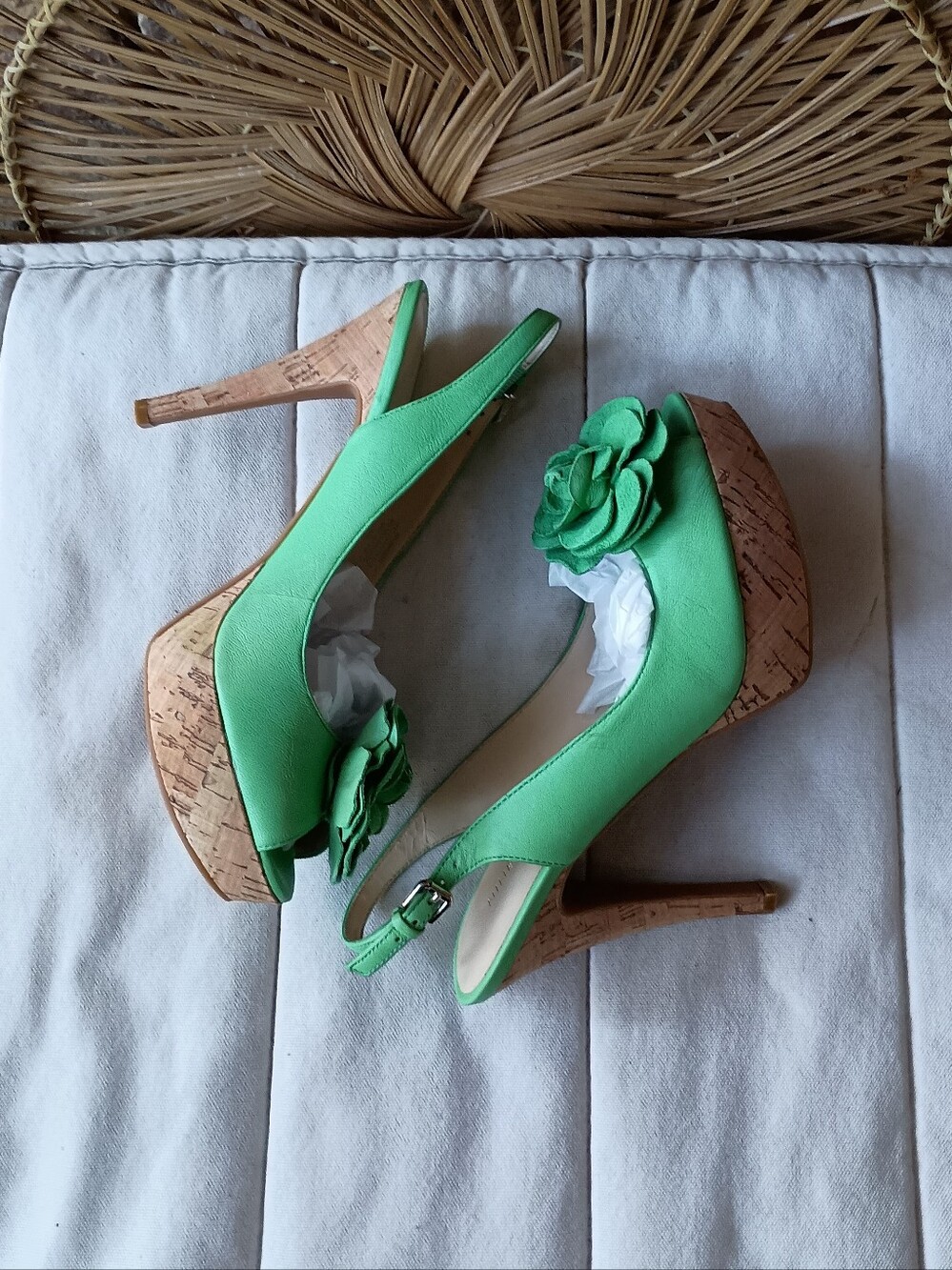 Nine West Bright Green Floral Slingback Heel Sandals_8